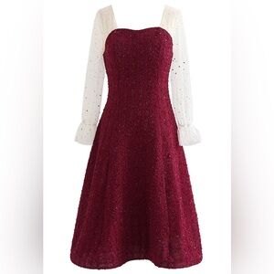 Sweetheart Mesh Spiced Sequined Flare Dress